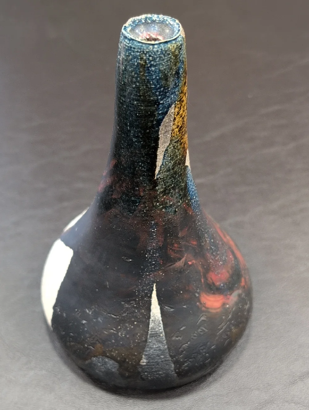 Vintage Signed Studio PotteryTeardrop Textured Abstract Raku Vase.